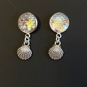 Silver Mermaid scale drop earrings